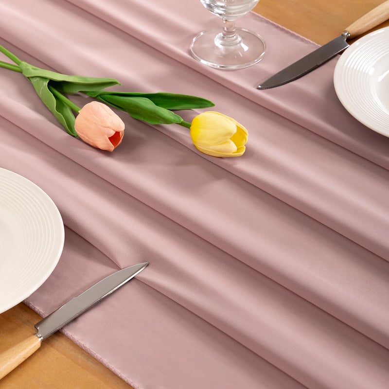 Socomi Dusty Rose Chiffon Table Runner Valentine's Day Boho Rustic 10ft 29x120 Inches Wedding Runner Sheer Bridal Shower Decorations - Image 2